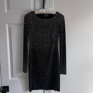 Black and silver beaded long sleeve cocktail dress